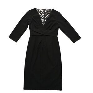 white house black market Womens Black V-Neck 3/4 Sleeve‎ Sheath Dress Size 0